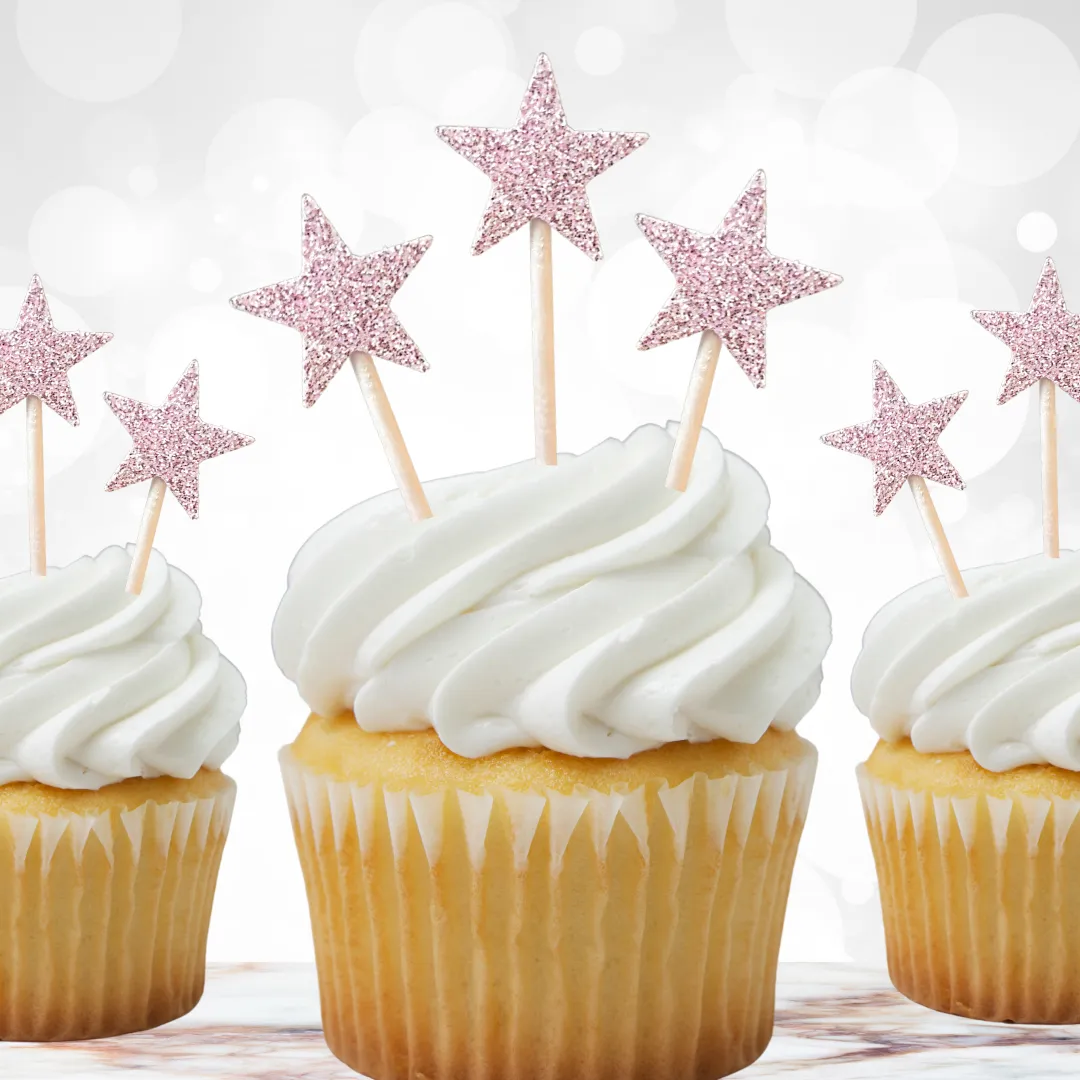 'Pink Twinkle Star' Cupcake Toppers
