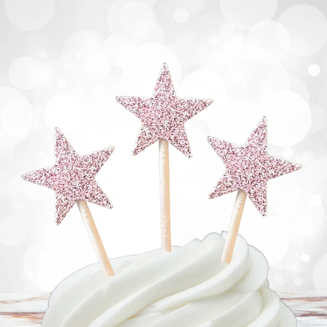 'Pink Twinkle Star' Cupcake Toppers