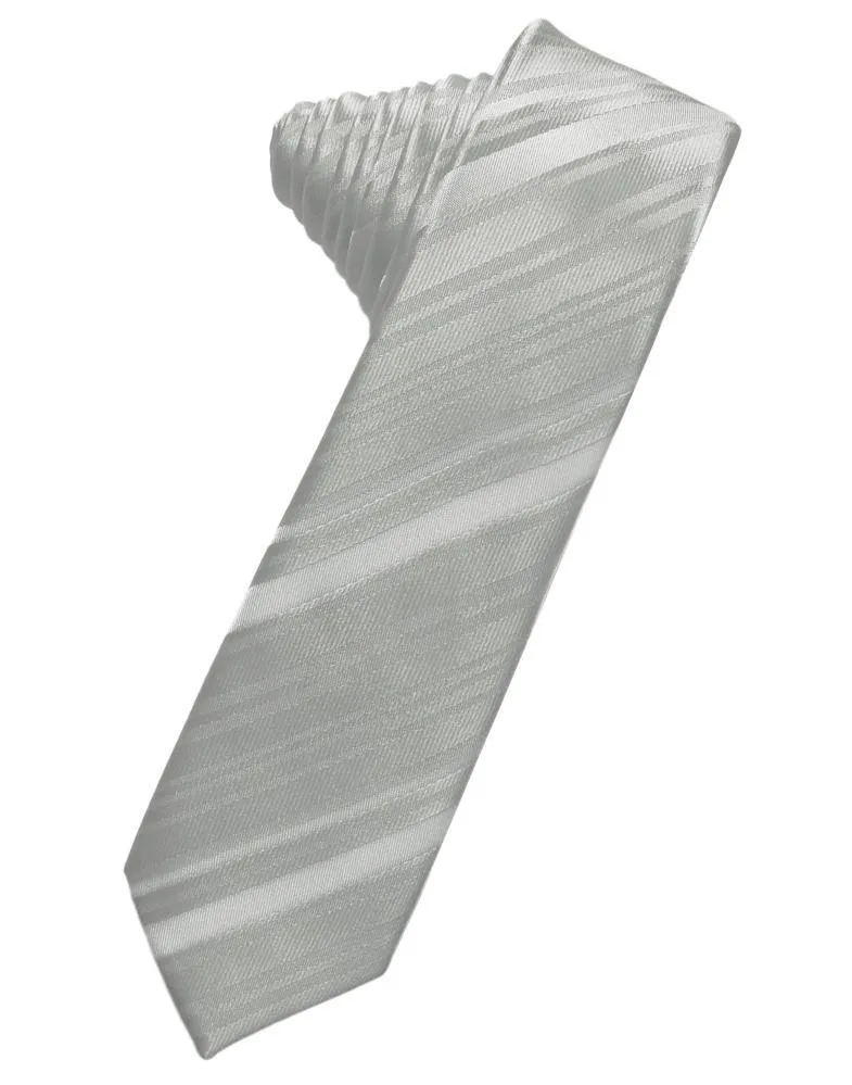 Platinum Striped Satin Skinny Necktie