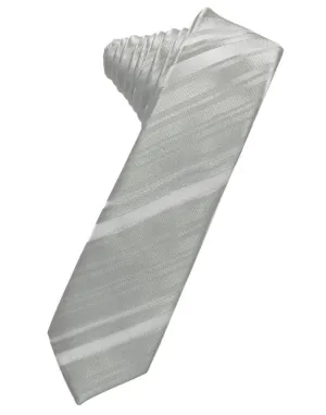 Platinum Striped Satin Skinny Necktie