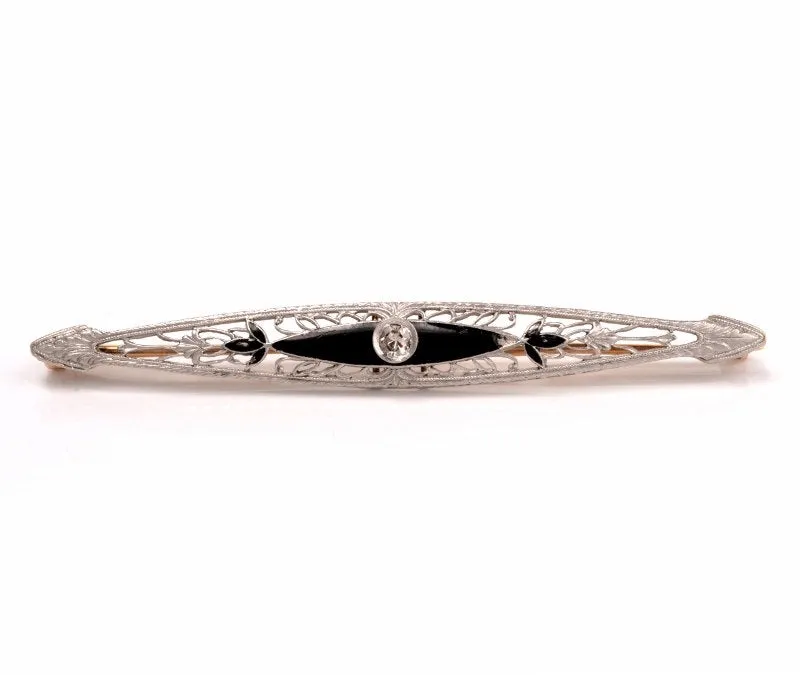 Platinum/14K Bicolor Art Deco Brooch with Enamel and Diamond