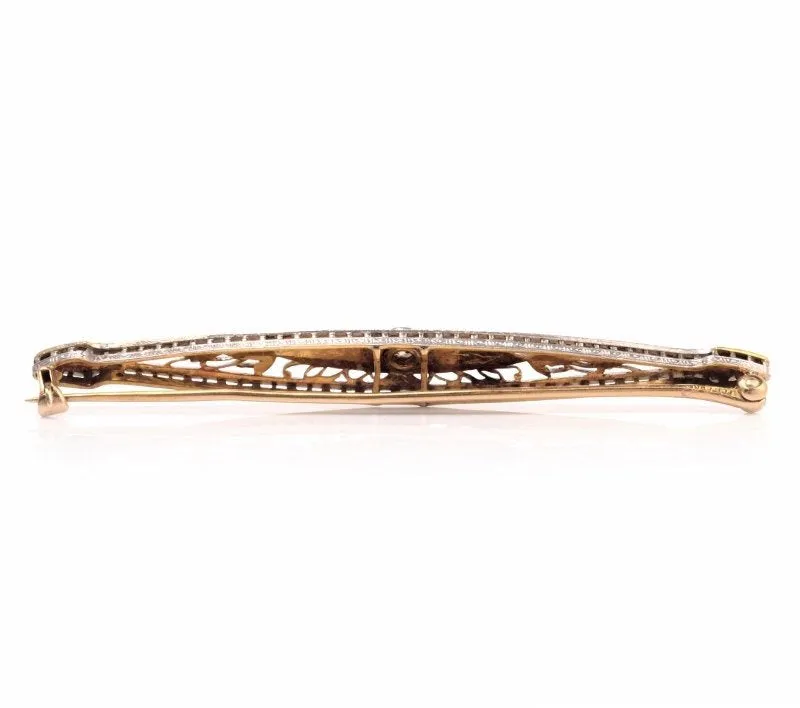 Platinum/14K Bicolor Art Deco Brooch with Enamel and Diamond