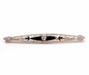 Platinum/14K Bicolor Art Deco Brooch with Enamel and Diamond