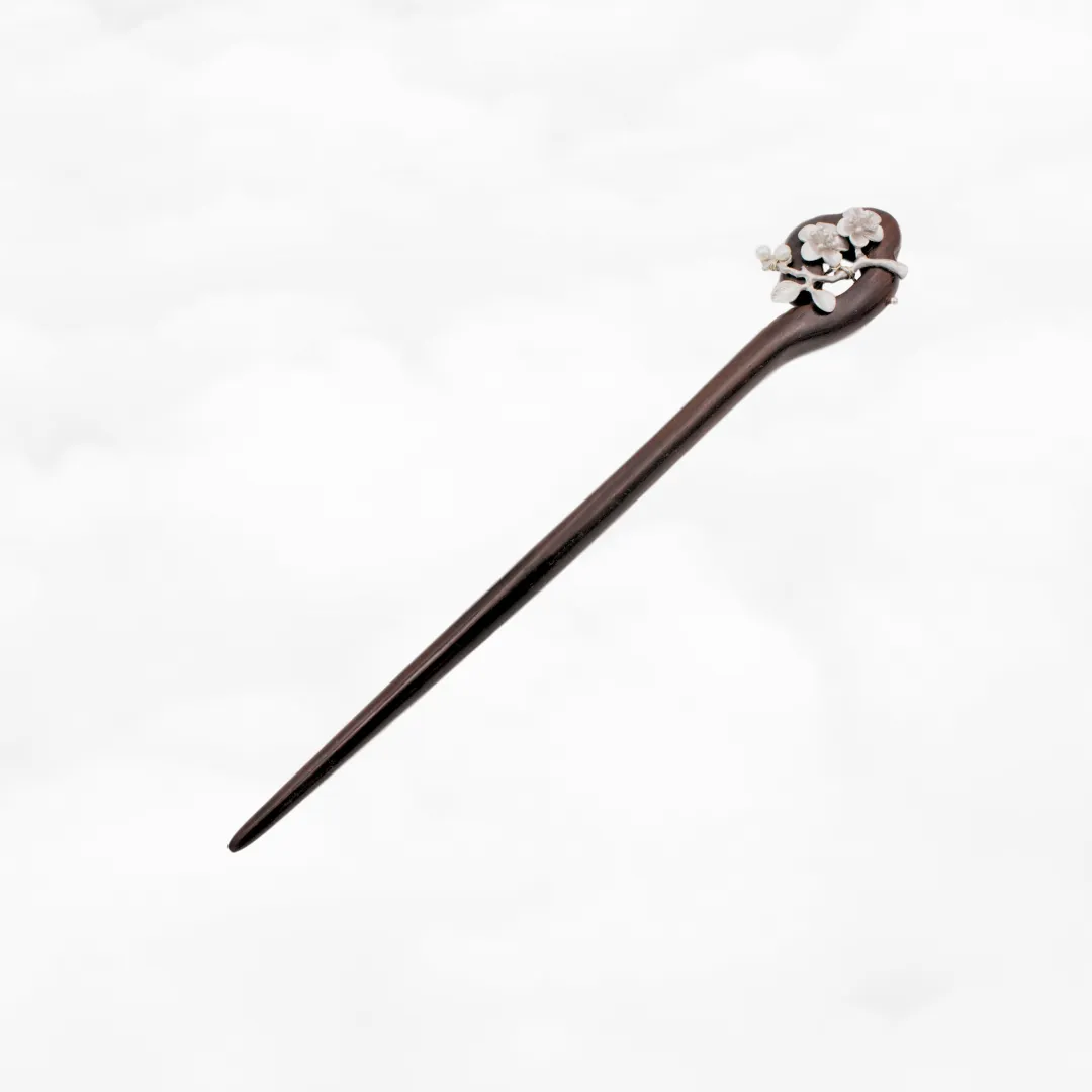 Plum Blossom Wood Hair Stick Silver