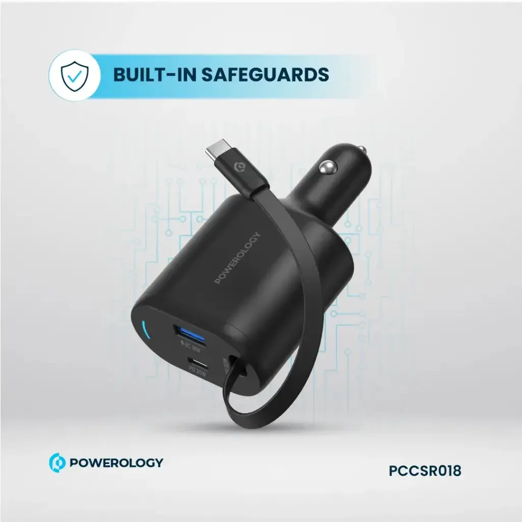Powerology Type-C Retractable Car Charger