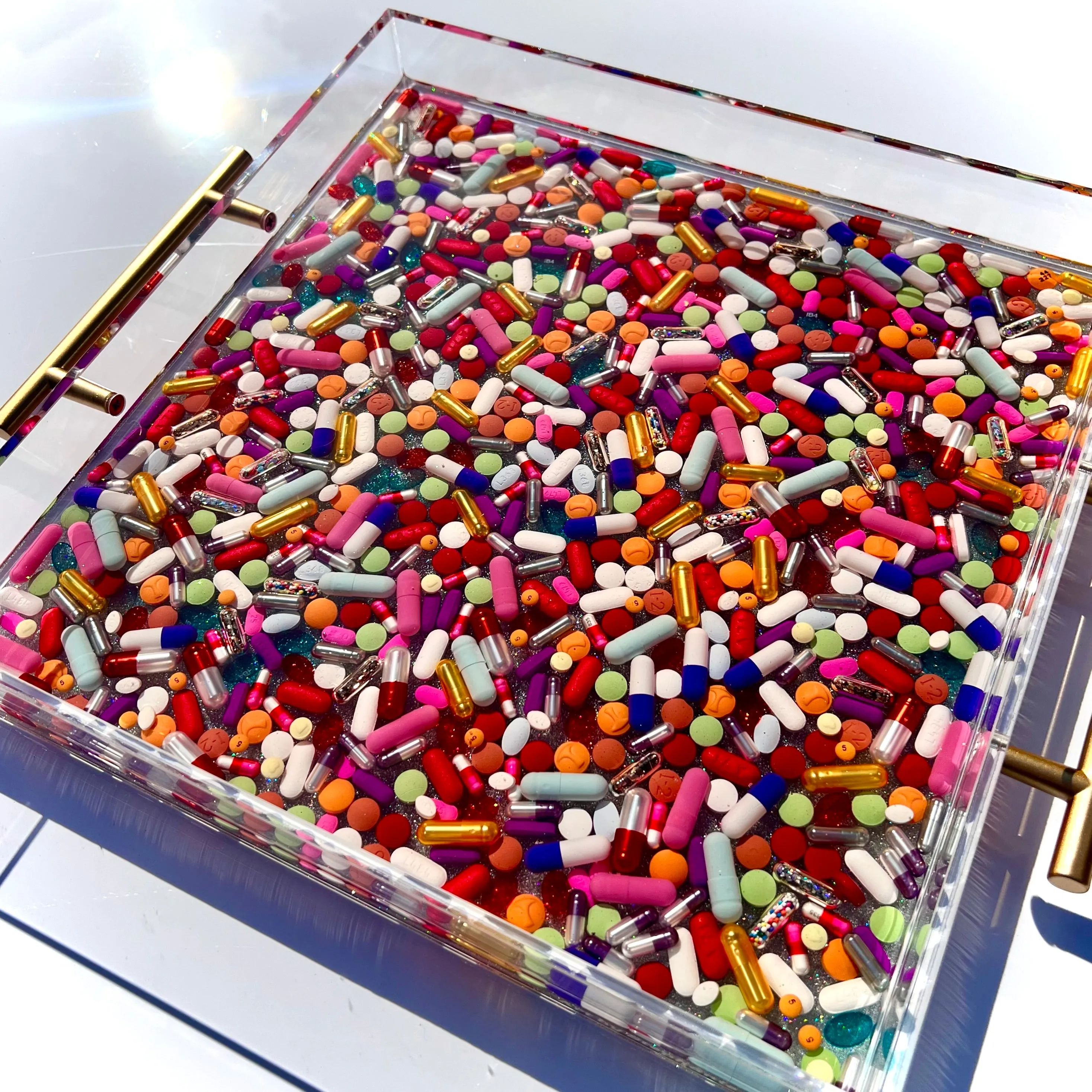 "Full Spectrum" Lucite Serving Tray, 12x12"