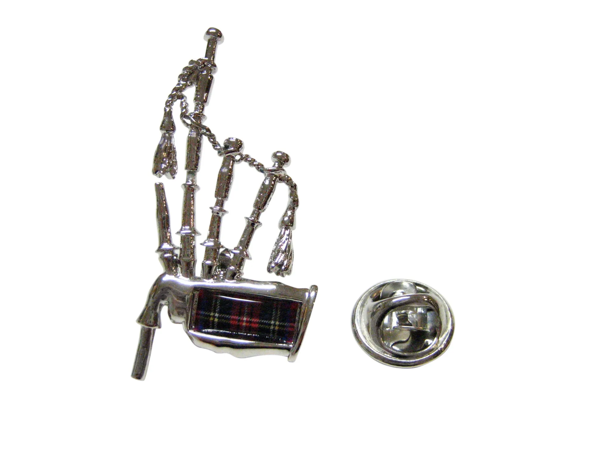 Red and Silver Toned Scottish Bag Pipes Music Instrument Lapel Pin