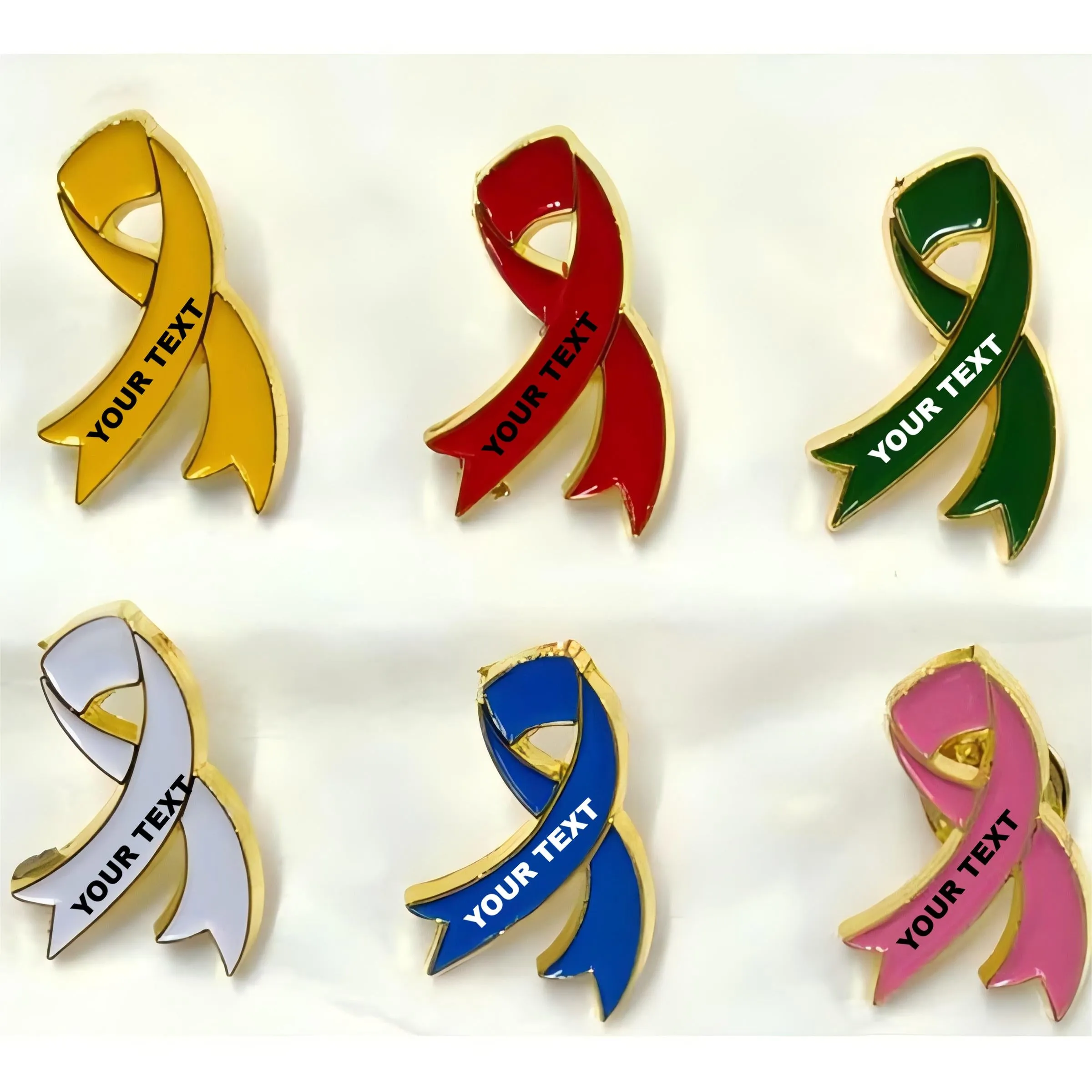 Ribbon Pins with Custom Text & Color - Distorted