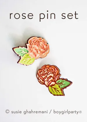 Rose Pin Set - Valentines Day Rose Enamel Pins - Wedding Lapel Pins