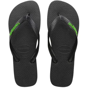Rubber Logo Thongs Black Neon Green