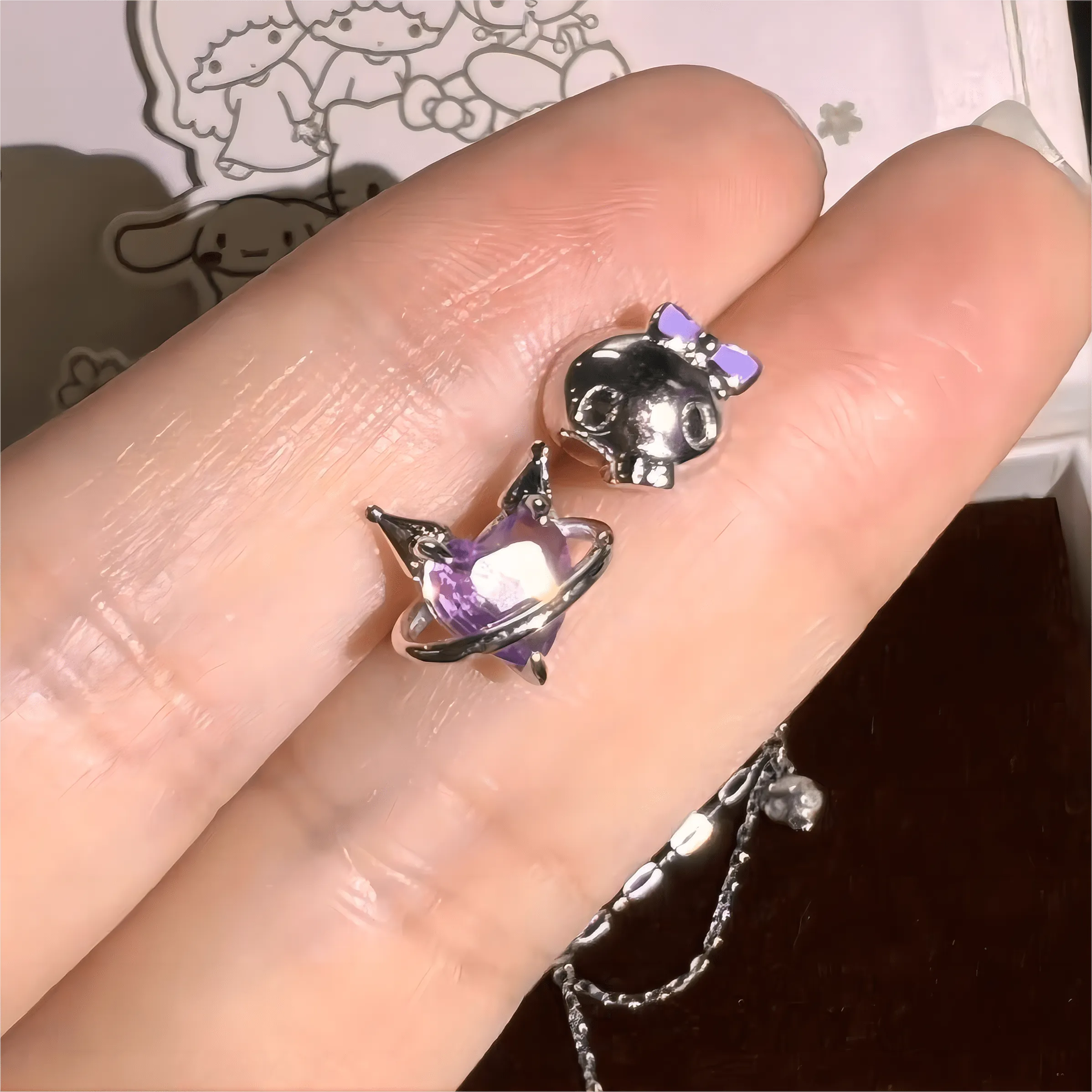 Sanrio Enamel Kuromi Heart Earrings