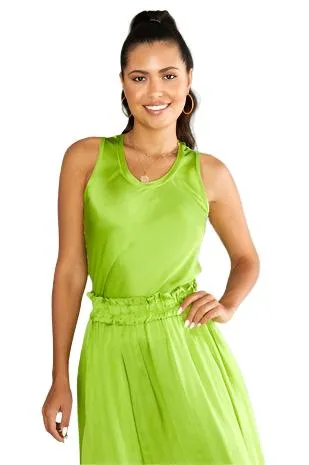 Satin Crew Neck Sleeveless Tank Top