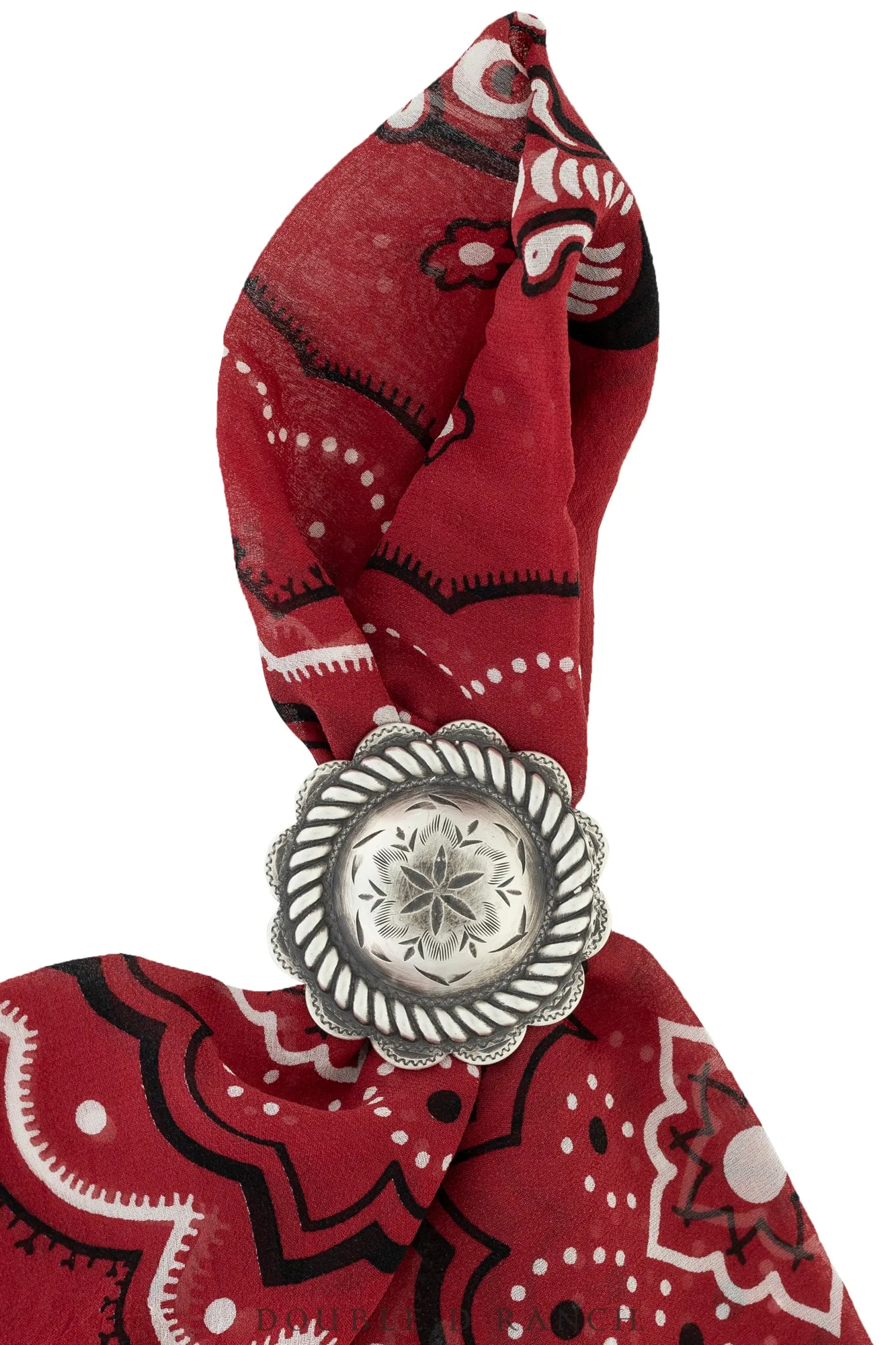 Scarf Slide, Concho, Engraved Sterling Silver, Vintage, 1103