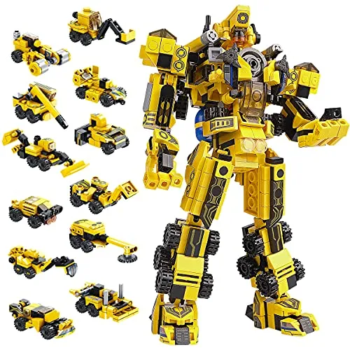 Sciencow 25-in-1 Robot Building Toys for Kids - Construction Bricks Sets Sets for a Big Robot or 12 Small Trucks, Best Gifts for Age 6-10 Years Old Boys & Girls