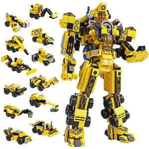 Sciencow 25-in-1 Robot Building Toys for Kids - Construction Bricks Sets Sets for a Big Robot or 12 Small Trucks, Best Gifts for Age 6-10 Years Old Boys & Girls