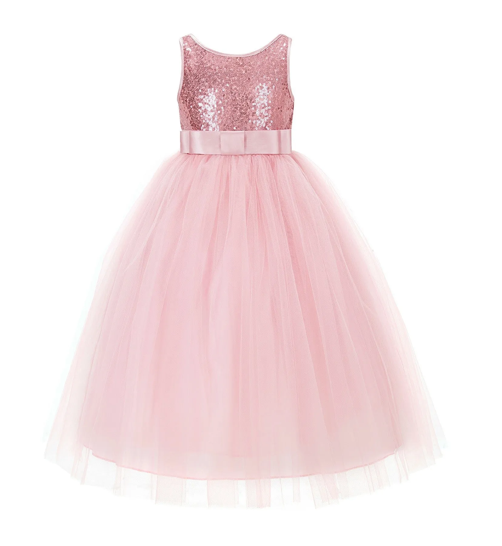 Sequin V-Back Flower Girl Dress Special Occasions Wedding Reception Communion Baptism Pageant LG1