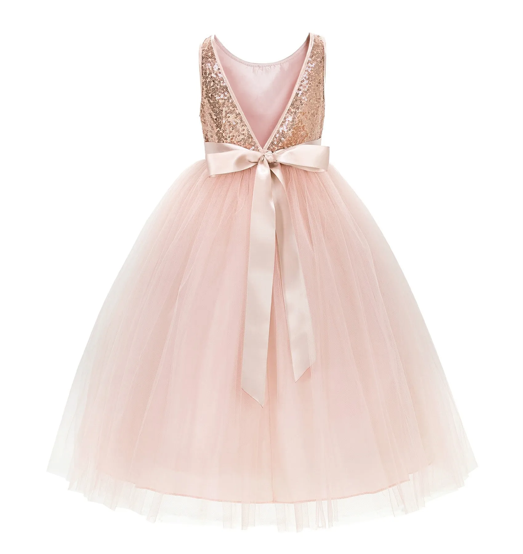 Sequin V-Back Flower Girl Dress Special Occasions Wedding Reception Communion Baptism Pageant LG1