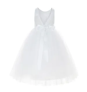Sequin V-Back Flower Girl Dress Special Occasions Wedding Reception Communion Baptism Pageant LG1