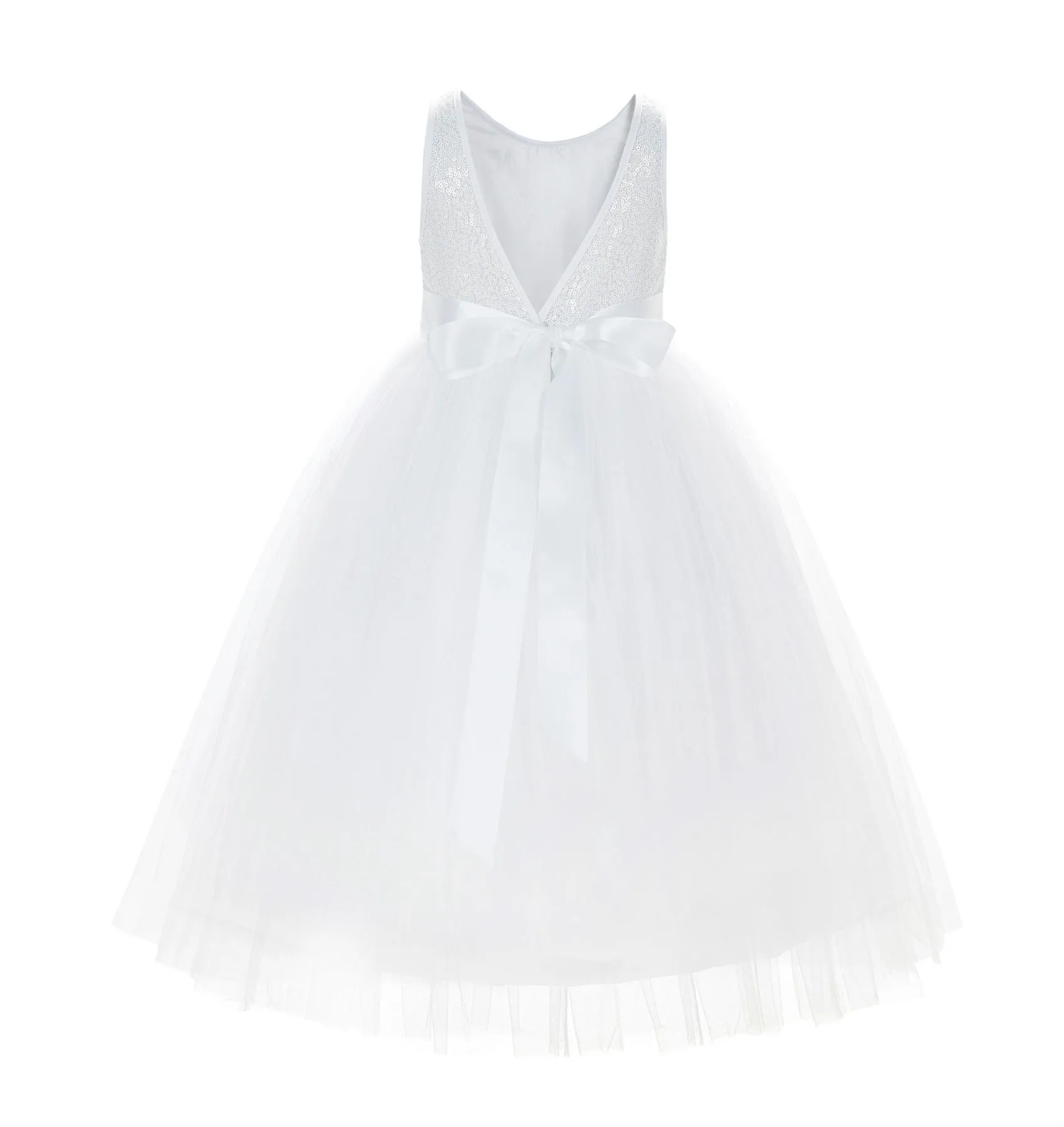 Sequin V-Back Flower Girl Dress Special Occasions Wedding Reception Communion Baptism Pageant LG1