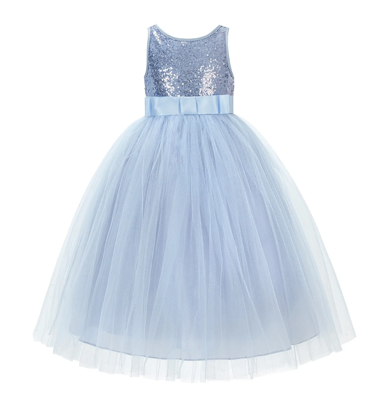 Sequin V-Back Flower Girl Dress Special Occasions Wedding Reception Communion Baptism Pageant LG1