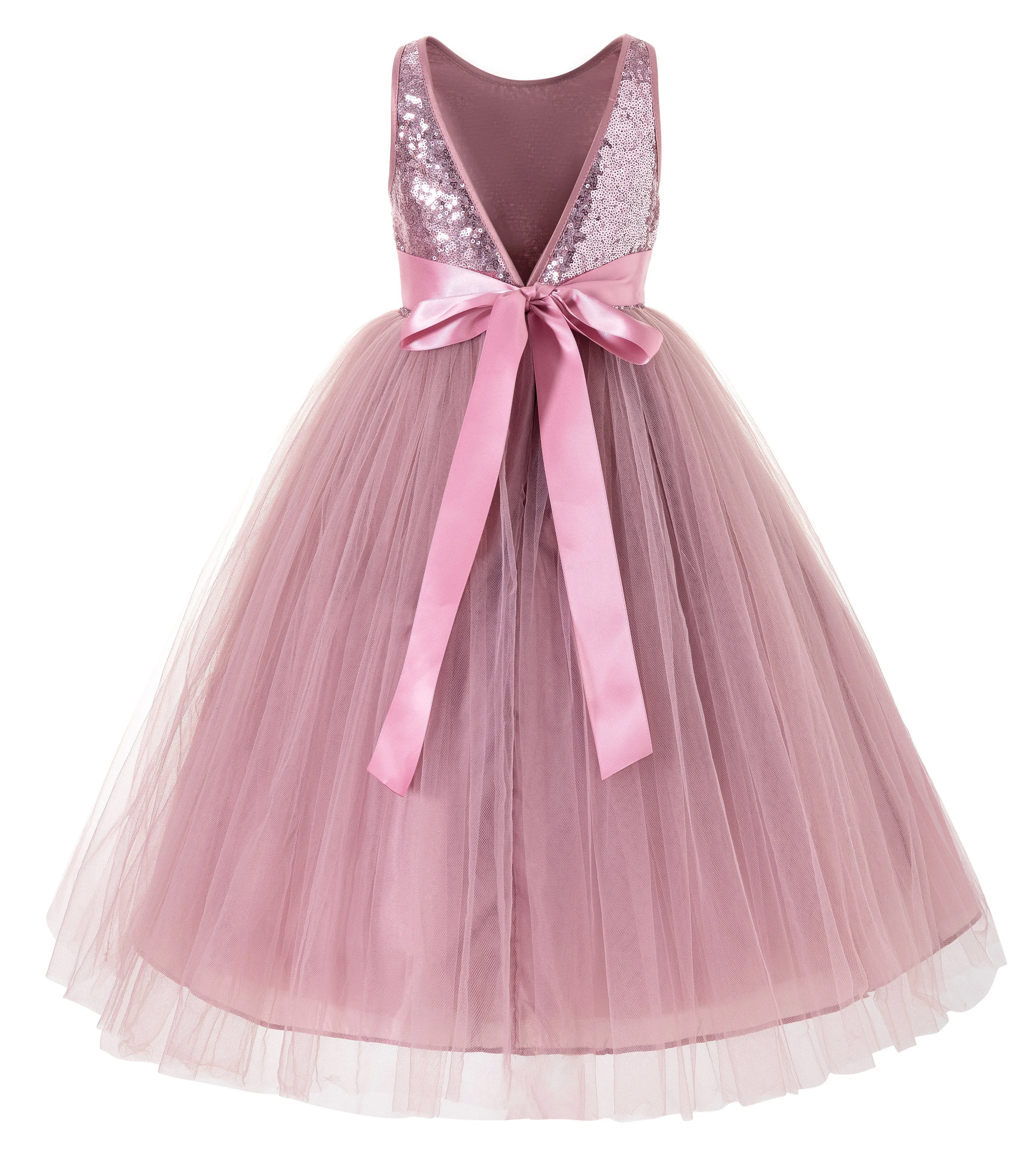 Sequin V-Back Flower Girl Dress Special Occasions Wedding Reception Communion Baptism Pageant LG1