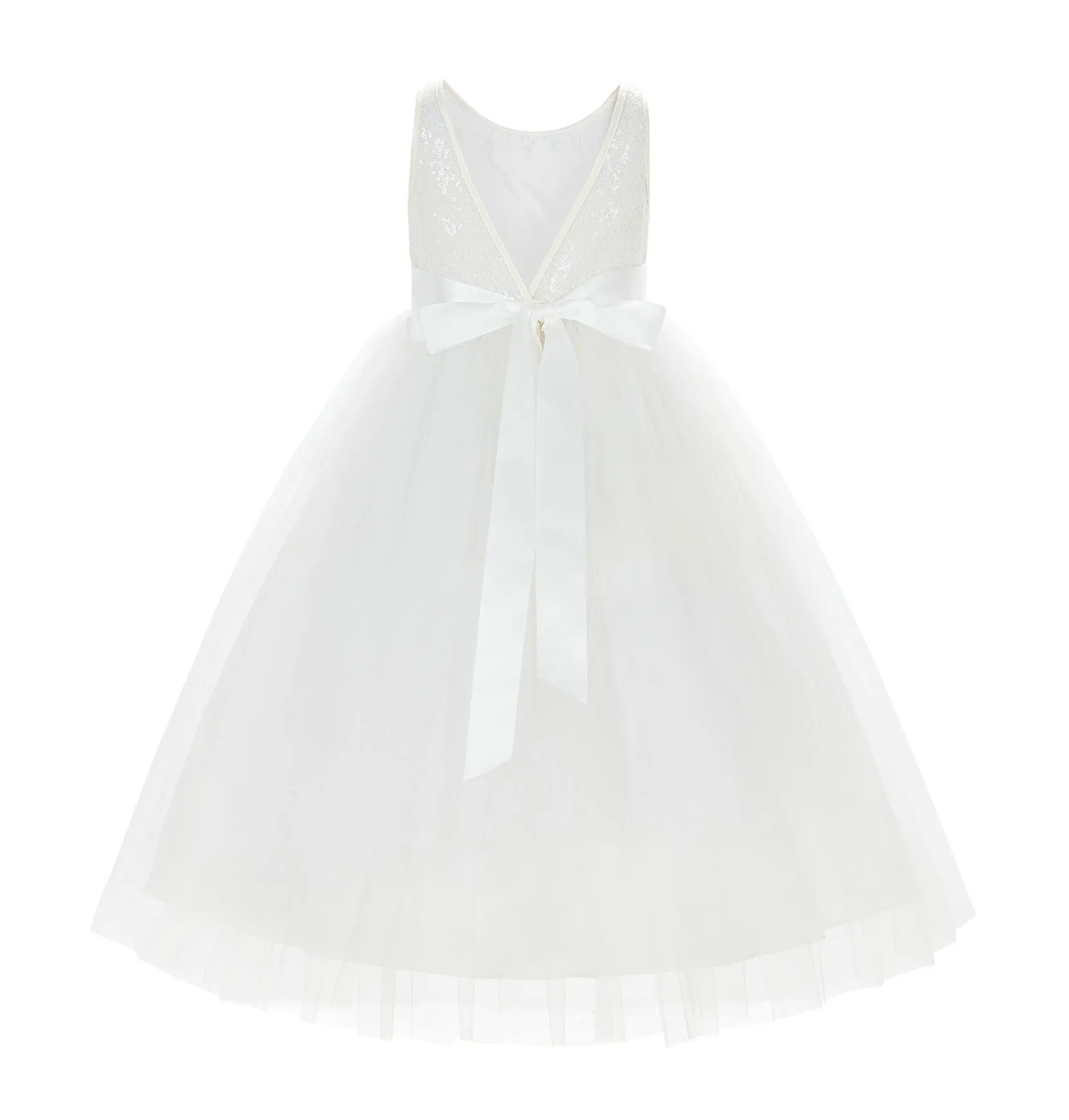 Sequin V-Back Flower Girl Dress Special Occasions Wedding Reception Communion Baptism Pageant LG1