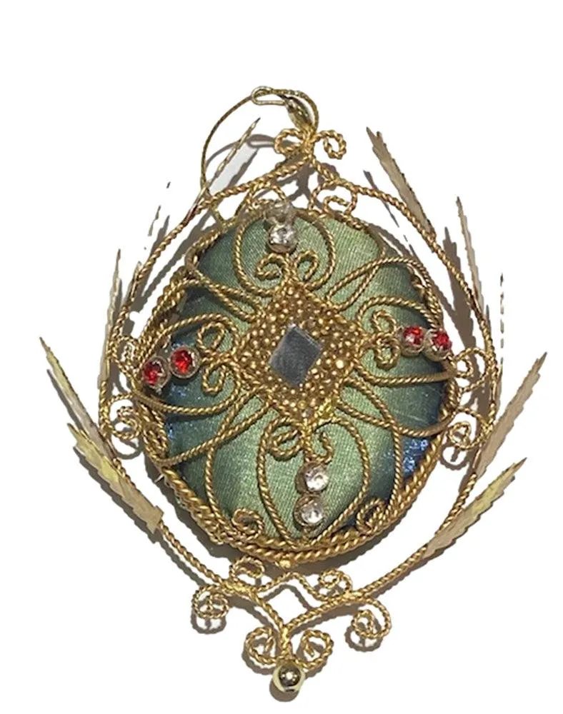 Shabby Chic Gold Wire Satin and Rhinestone Ornaments s/5