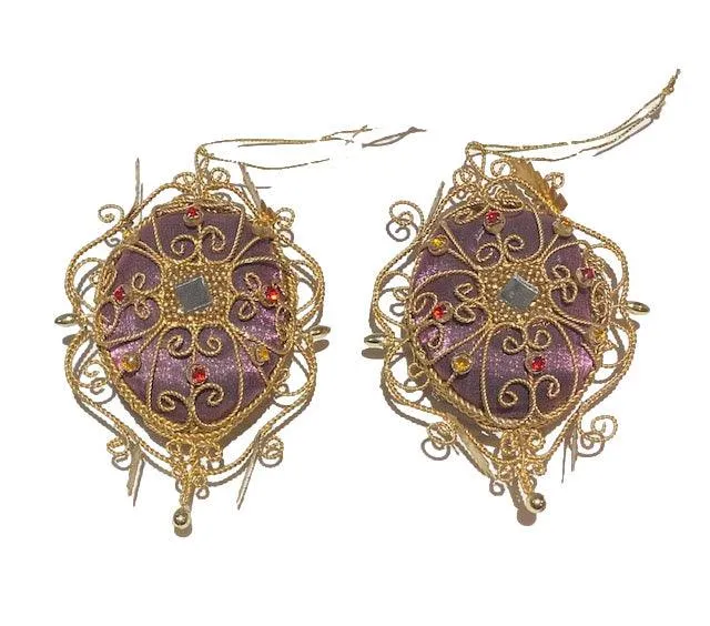 Shabby Chic Gold Wire Satin and Rhinestone Ornaments s/5