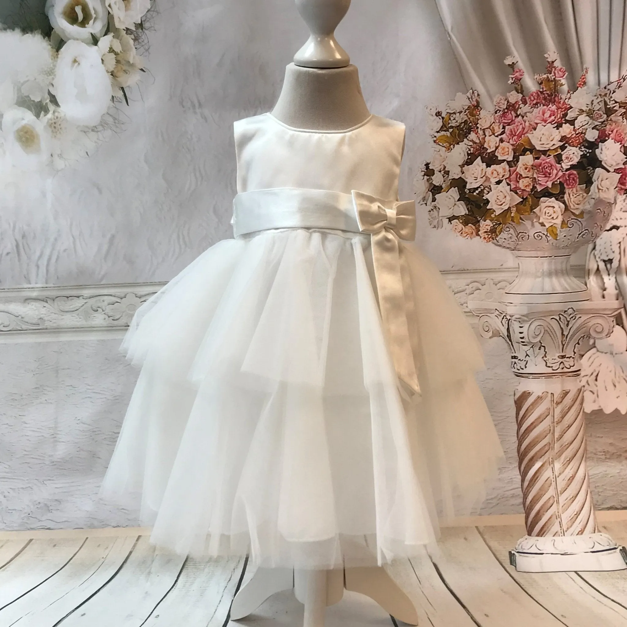 Sienna Ivory or White Tiered Christening / Baptism Dress