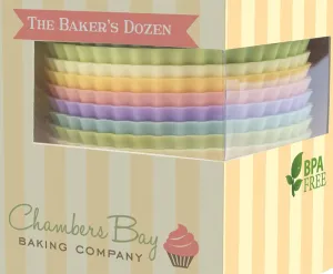 Silicone Baking Cups/13 Reusable Nonstick Cupcake Liners/Premium Muffin Molds - Stand Alone Cupcake Holders - No BPA - Gift Set - 6 Designer Colors - Standard Size