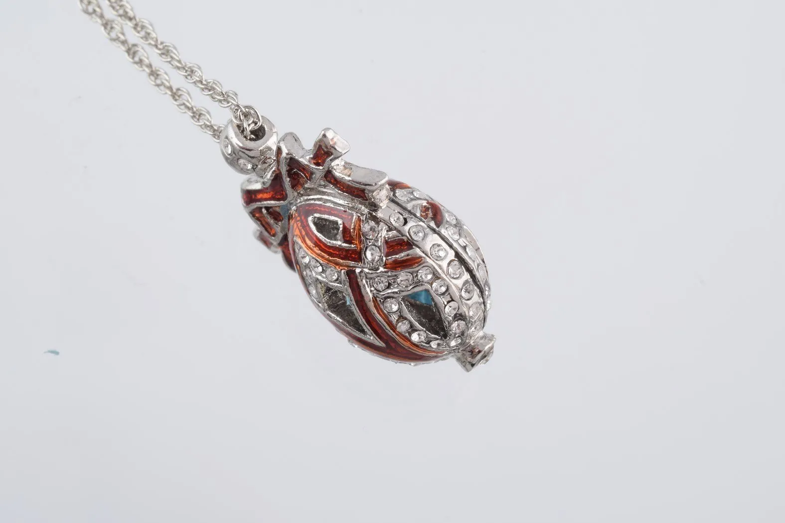 Silver & Red Egg Pendant Necklace