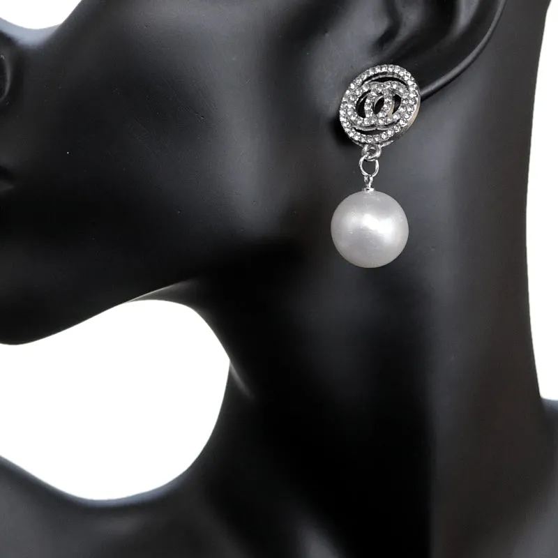 Silver Faux Pearl Double O Earrings