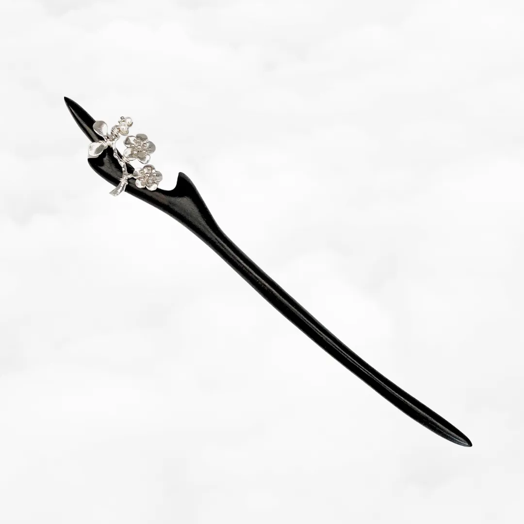 Silver Plum Blossom Wood Hair Stick