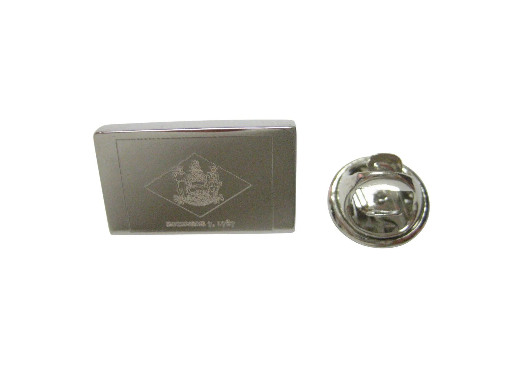Silver Toned Etched Delaware State Flag Lapel Pin