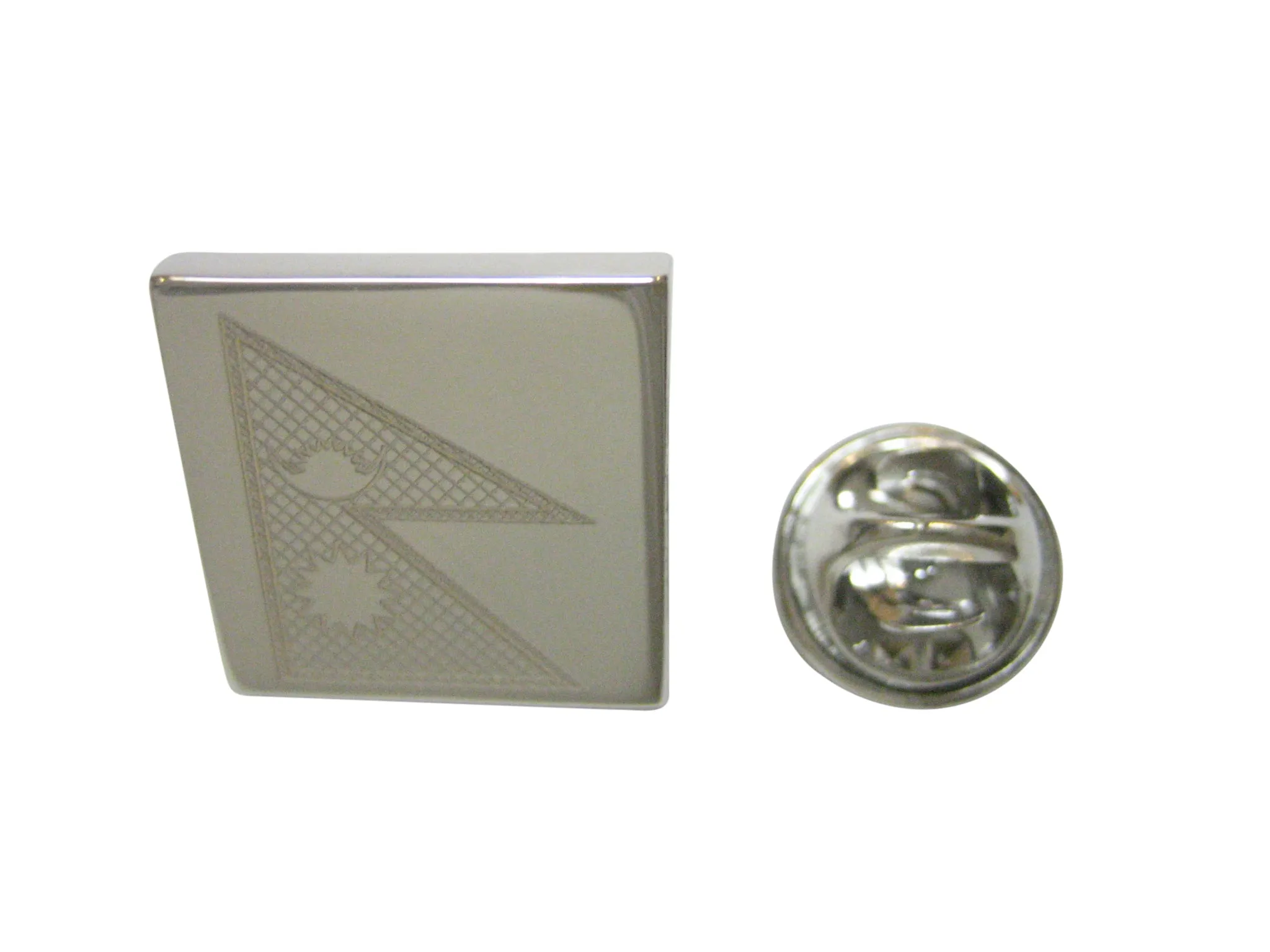 Silver Toned Etched Nepal Flag Lapel Pin