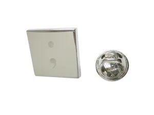 Silver Toned Etched Semicolon Sign Lapel Pin