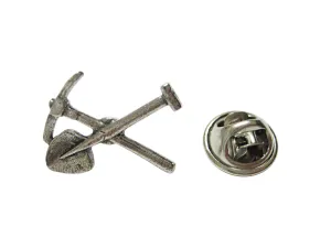 Silver Toned Textured Pick and Shovel Lapel Pin
