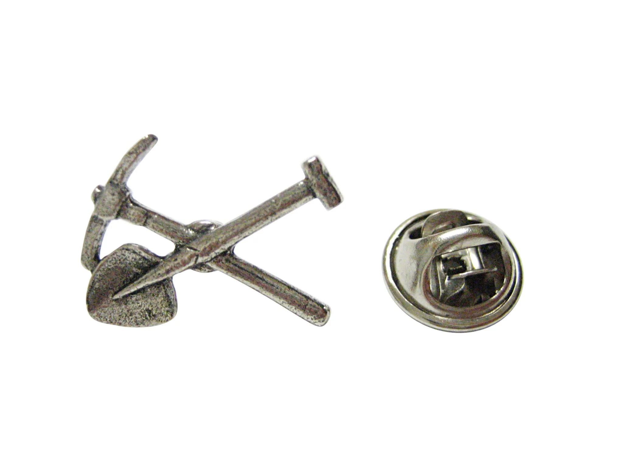 Silver Toned Textured Pick and Shovel Lapel Pin