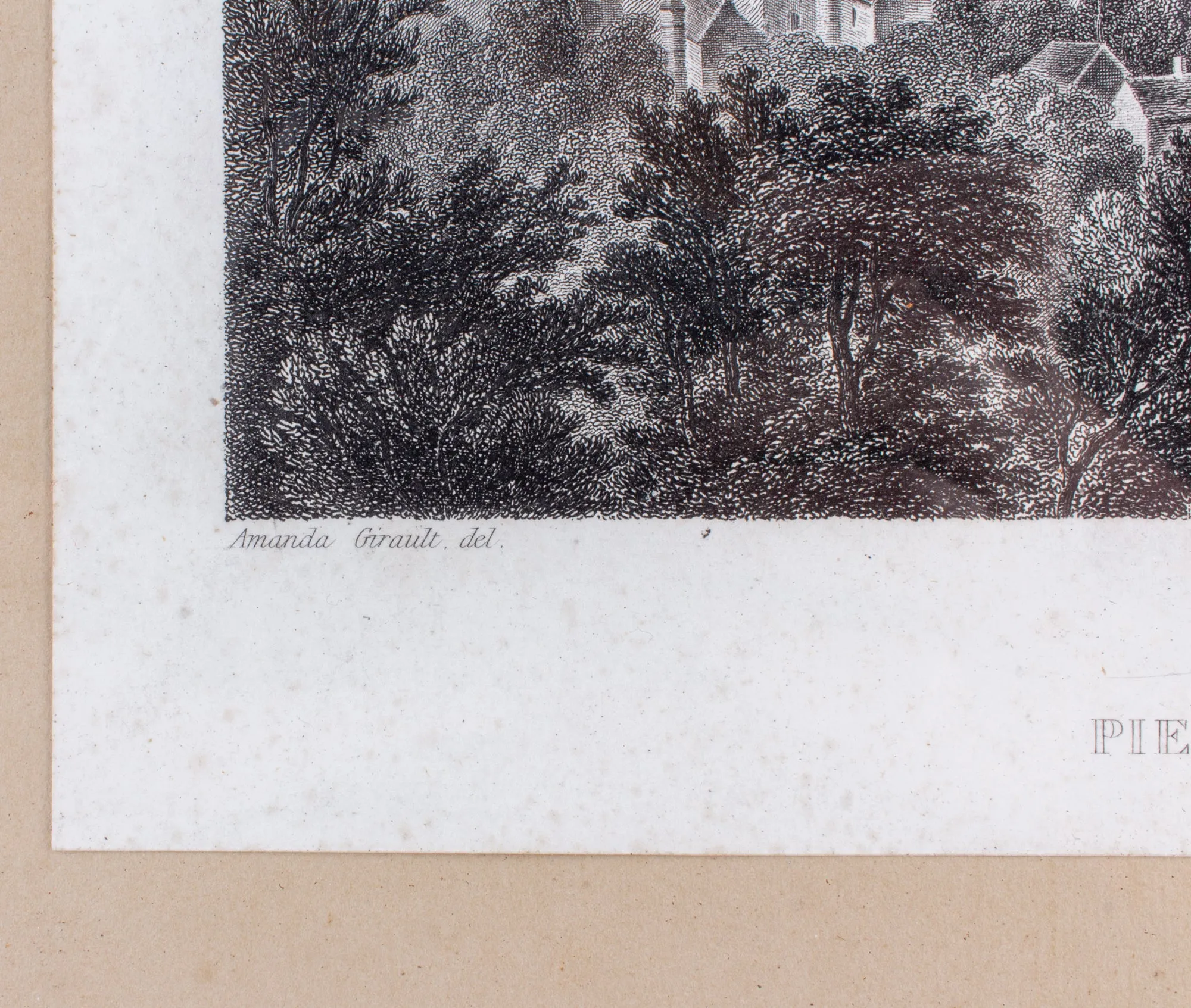 Small Framed Antique French Etching of Pierrefonds Chateau in France
