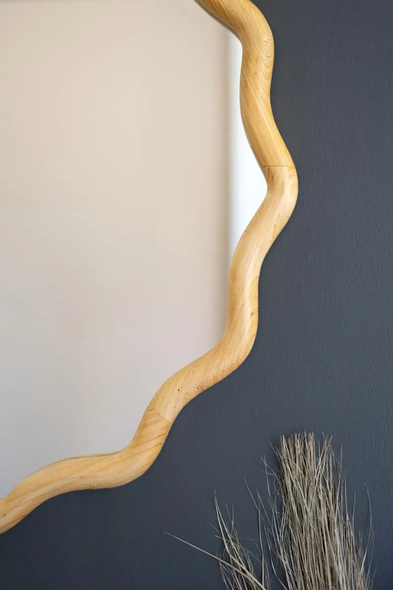 Squiggle Wood Circle Framed Mirror