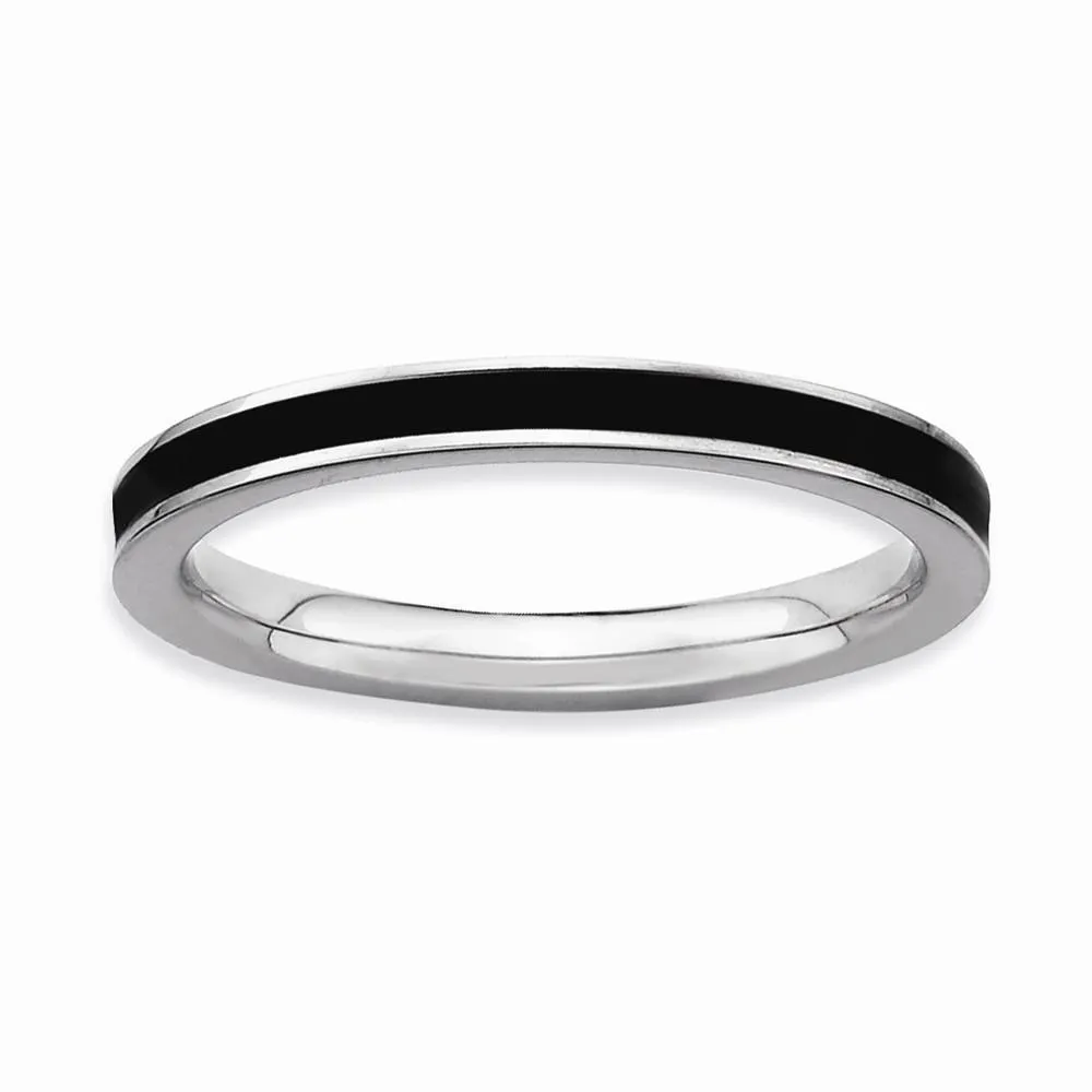 Sterling Silver Black Enameled 2.25MM Ring