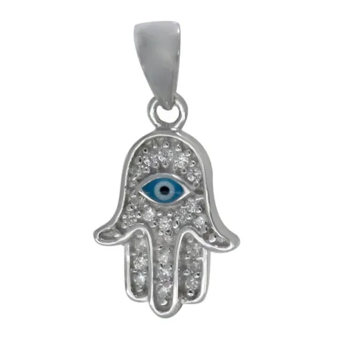 Sterling Silver CZ Evil Eye Hamsa Necklace
