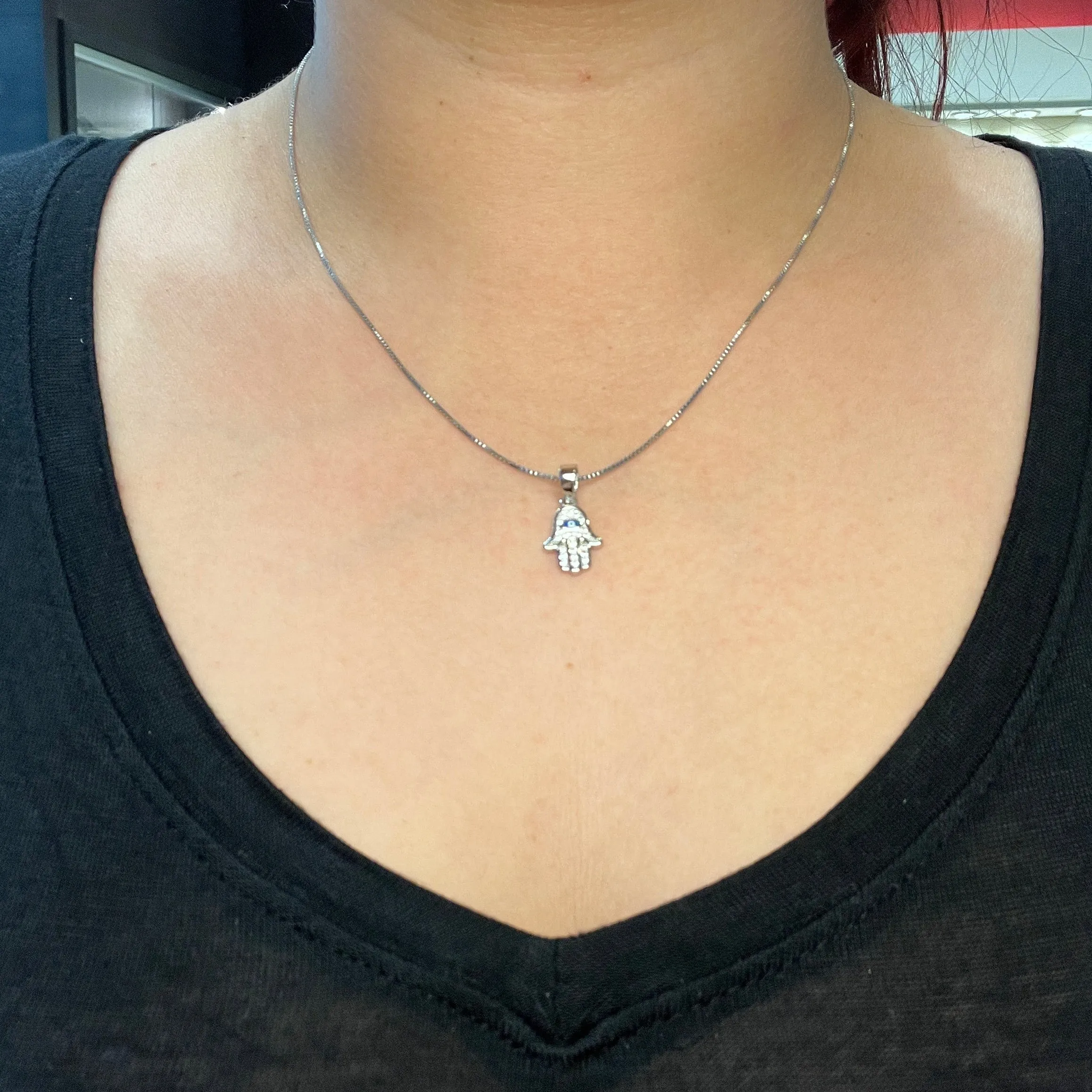 Sterling Silver CZ Evil Eye Hamsa Necklace