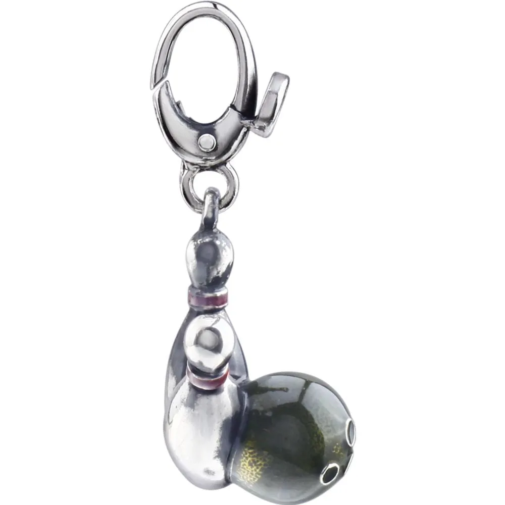 Sterling Silver Enamel Bowling Ball & Pins Charm
