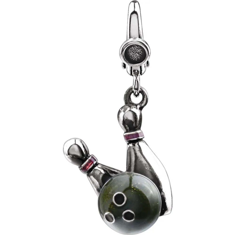 Sterling Silver Enamel Bowling Ball & Pins Charm