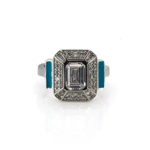 Sterling Silver Pave Diamond & Turquoise Enamel Ring