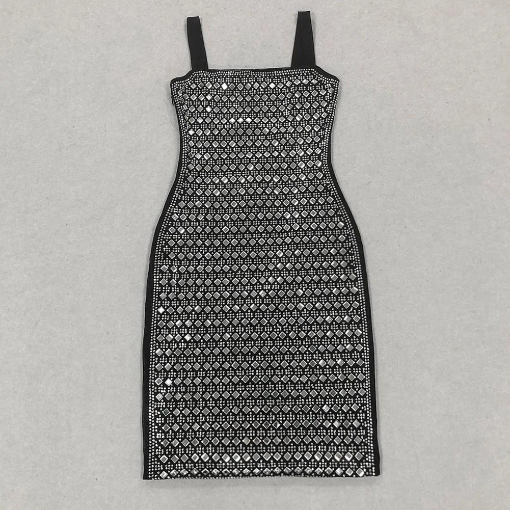 Strappy Sleeveless Rhinestone Mini Bodycon Dress HL9958