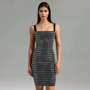 Strappy Sleeveless Rhinestone Mini Bodycon Dress HL9958