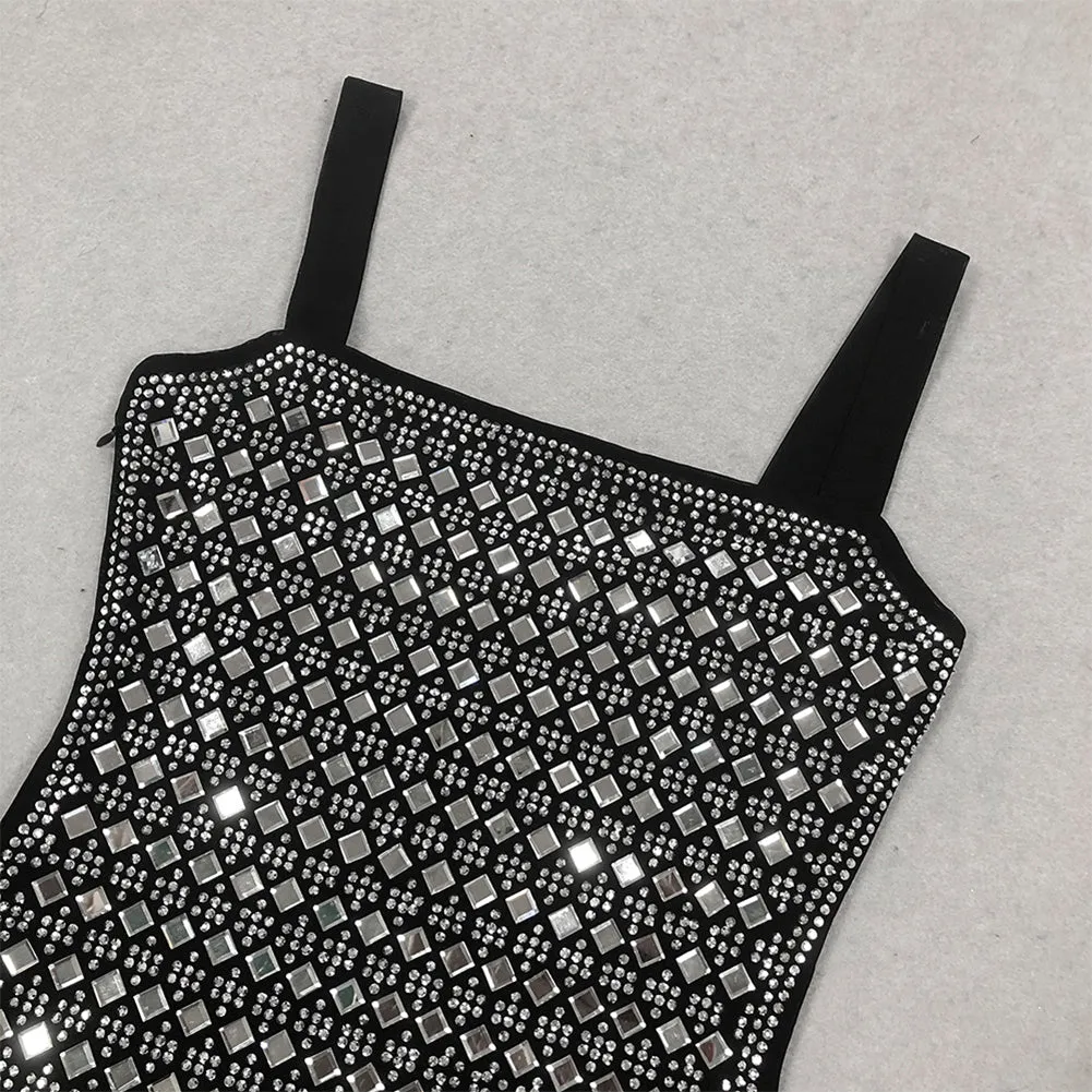 Strappy Sleeveless Rhinestone Mini Bodycon Dress HL9958