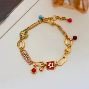 Sweet Flowers Ethnic Colorful Enamel Chain Bracelet